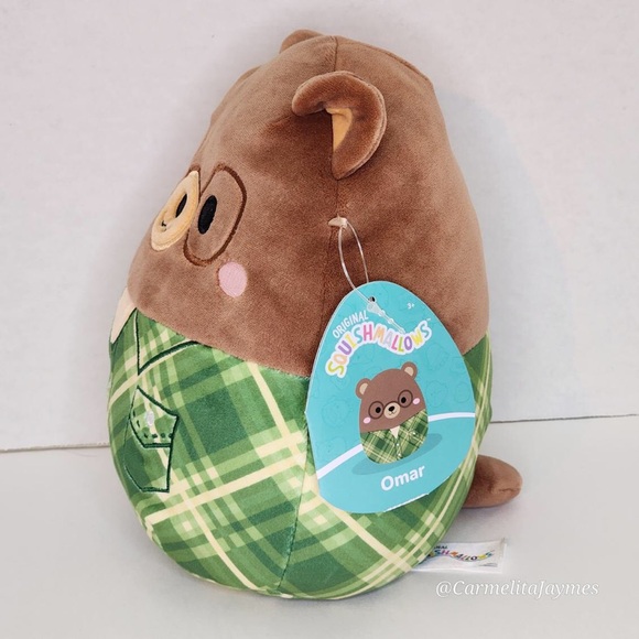 OMAR 🐻 Brown Bear In Green Plaid Shirt Original Squishmallow By Kellytoy NWT - Picture 3 of 8
